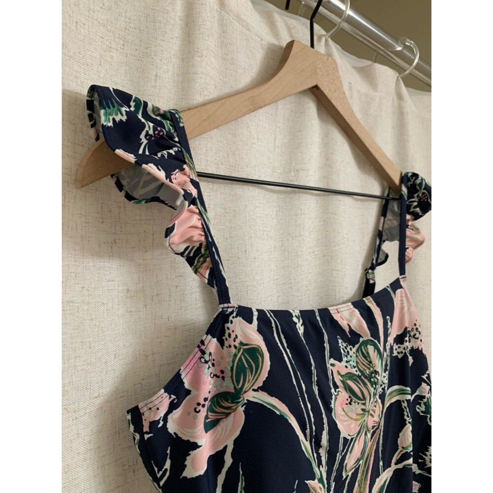 Vineyard Vines Navy Wild Floral Ruffled Strap OnePiece Swimsuit UPF 50+ Large - Picture 4 of 11